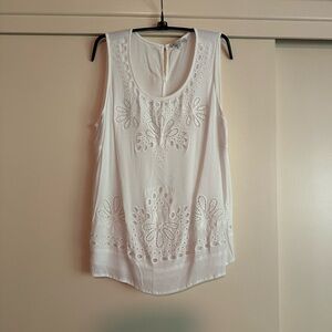 Skies Are Blue, Cream Embellished Sleeveless Tank Top